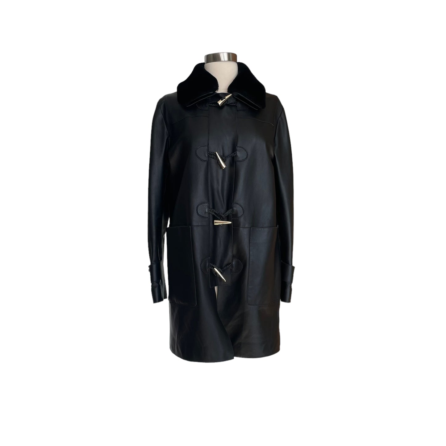 Long Black Leather Coat - S
