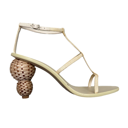 Cream Sandals w/Raffia Heels - 8