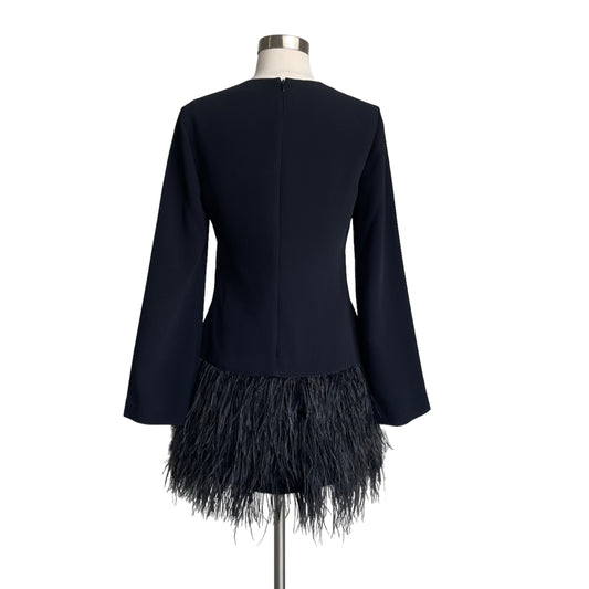 Long Sleeve Black Feather Dress - S