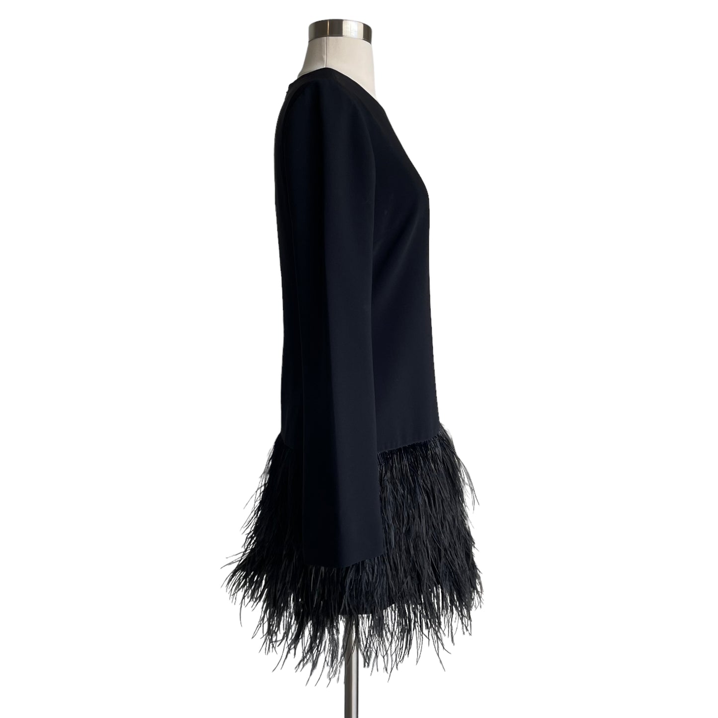 Long Sleeve Black Feather Dress - S