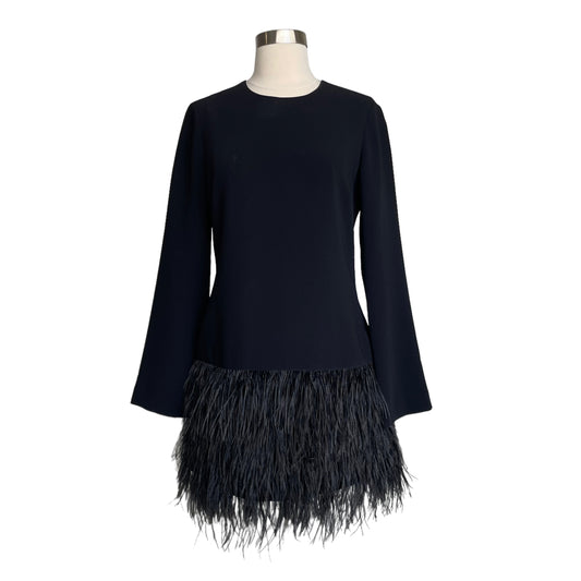 Long Sleeve Black Feather Dress - S