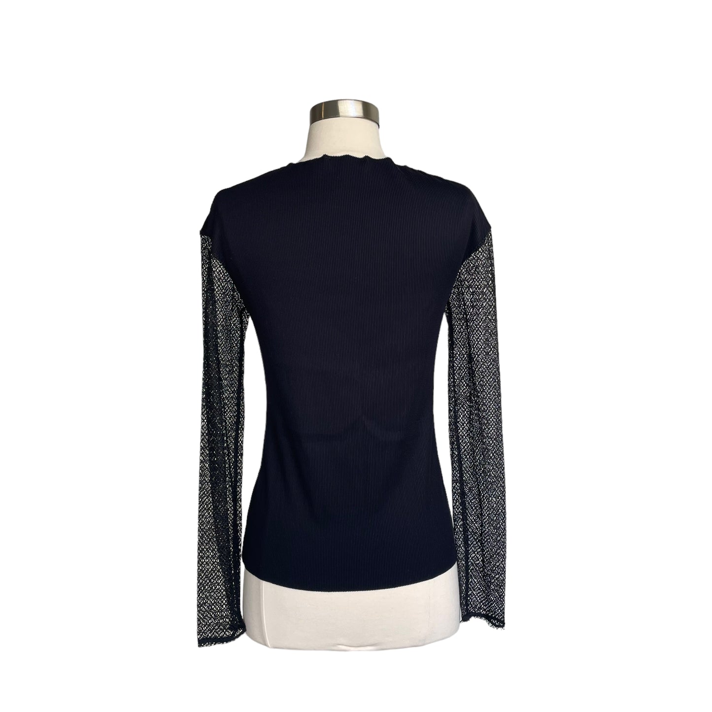Black Semi Sheer Long Sleeve Shirt - S