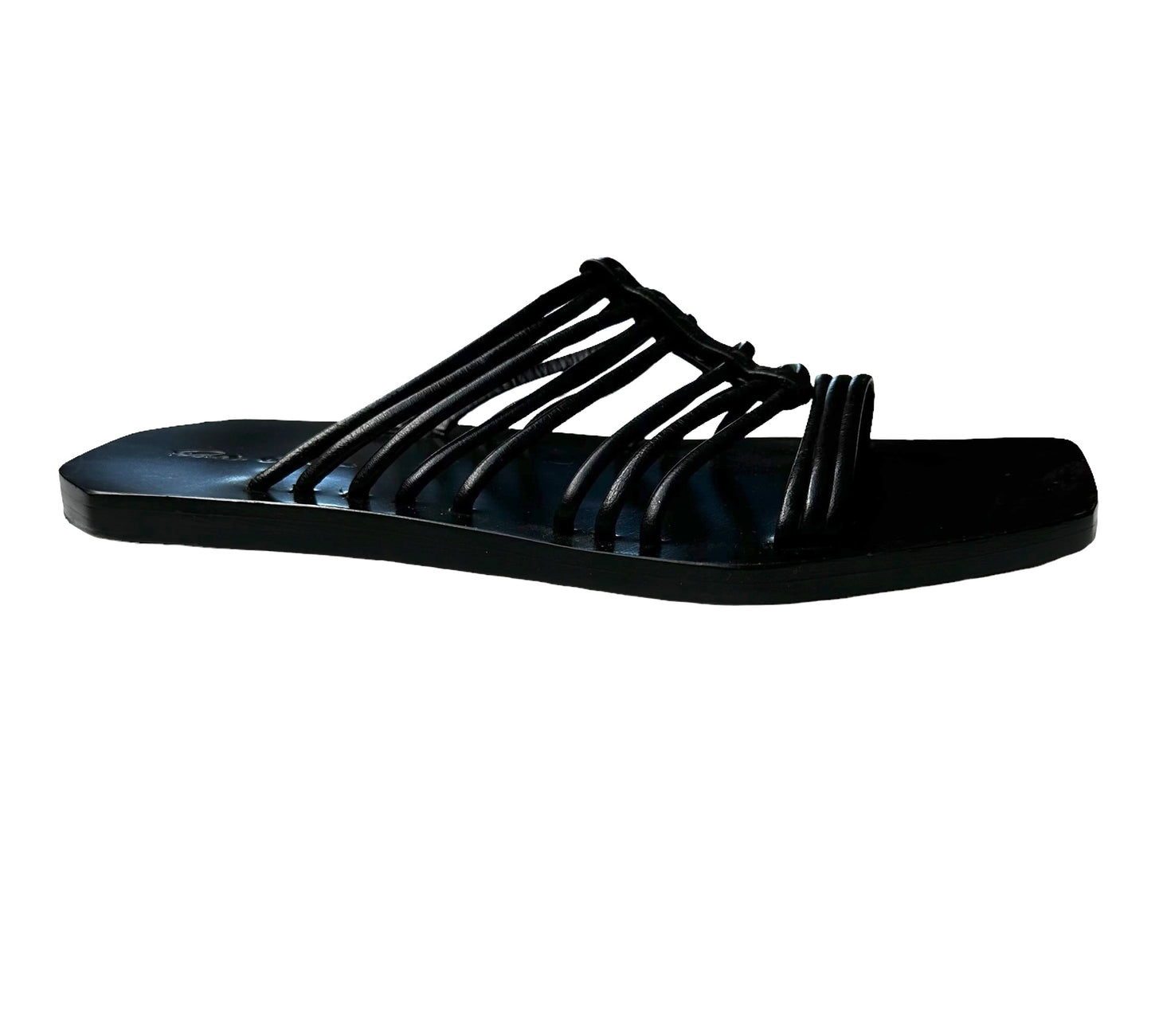 Black Leather Slides - 8.5