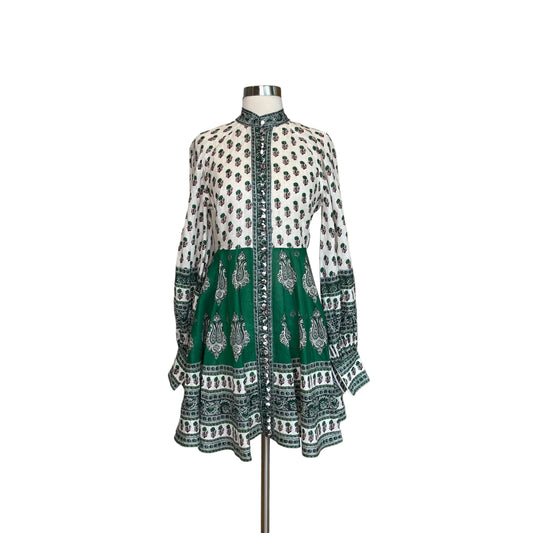 Green Linen Floral Dress - 1