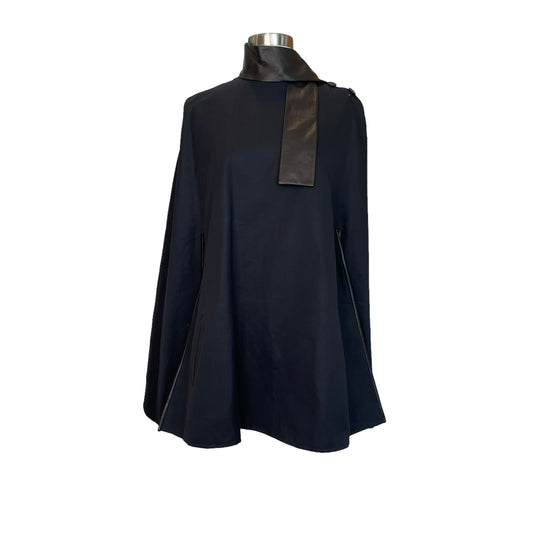 Black Leather & Cotton Cape - M