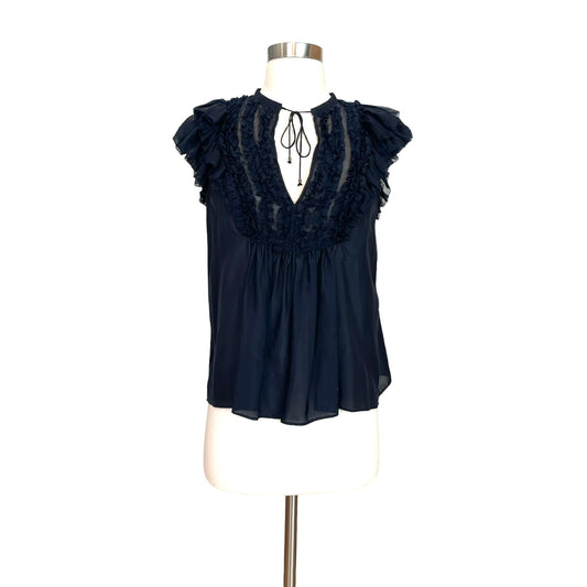 Navy Ruffled Blouse - 0