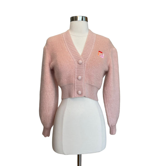 Pink Cropped Fuzzy Cardigan - S