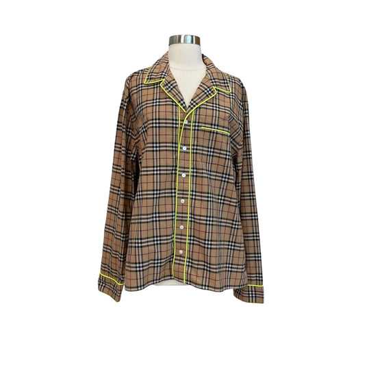 Plaid Neon Button Down Top - L