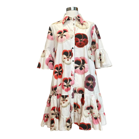 Cream & Pink Floral Dress - M