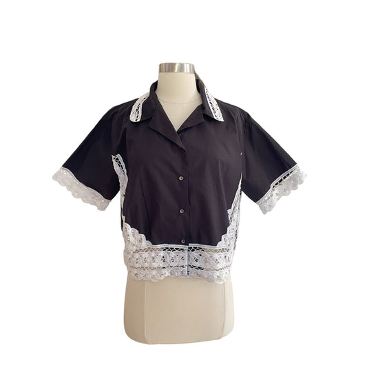 Black & White Lace Button Up - S