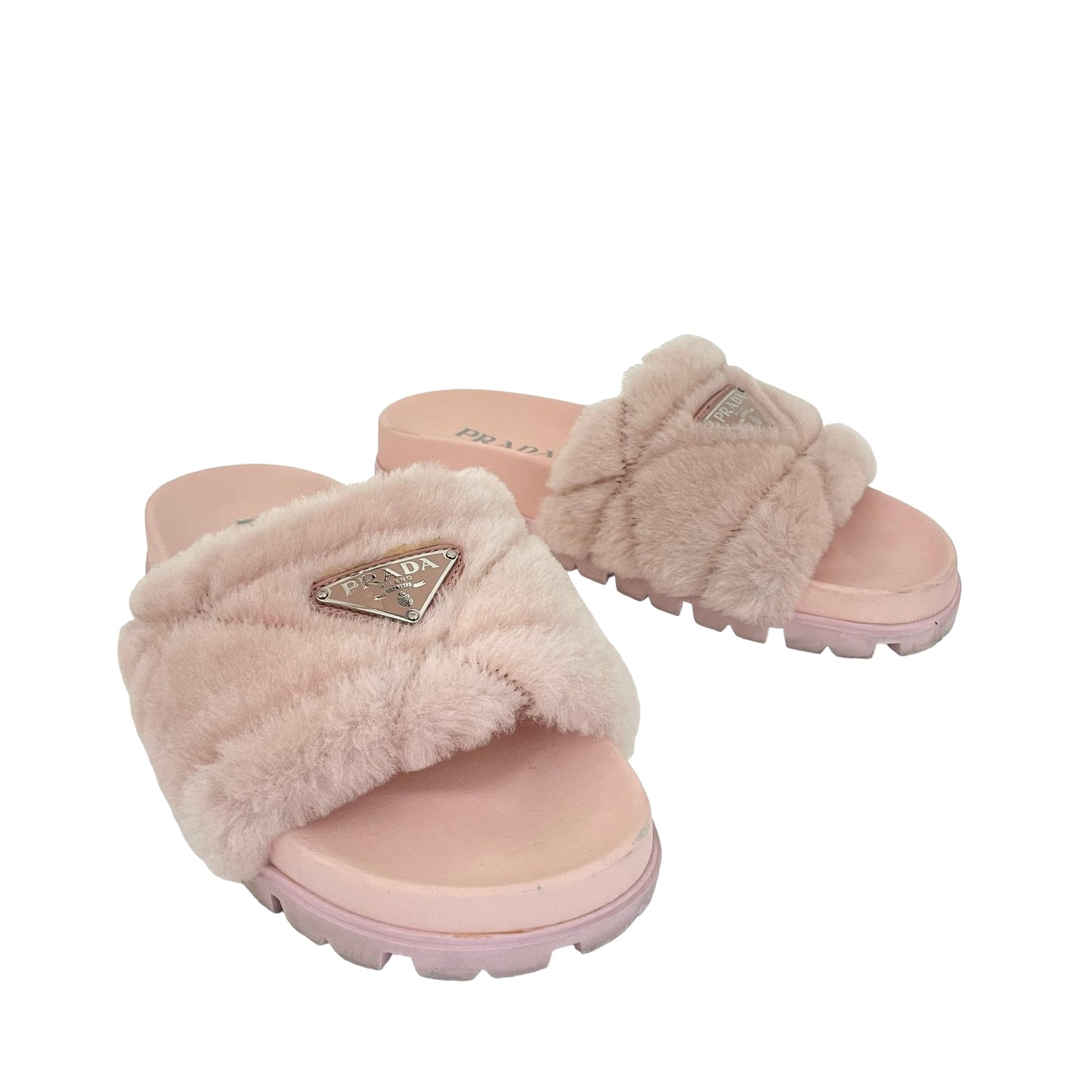 Pink Shearling Logo Slides - 7.5