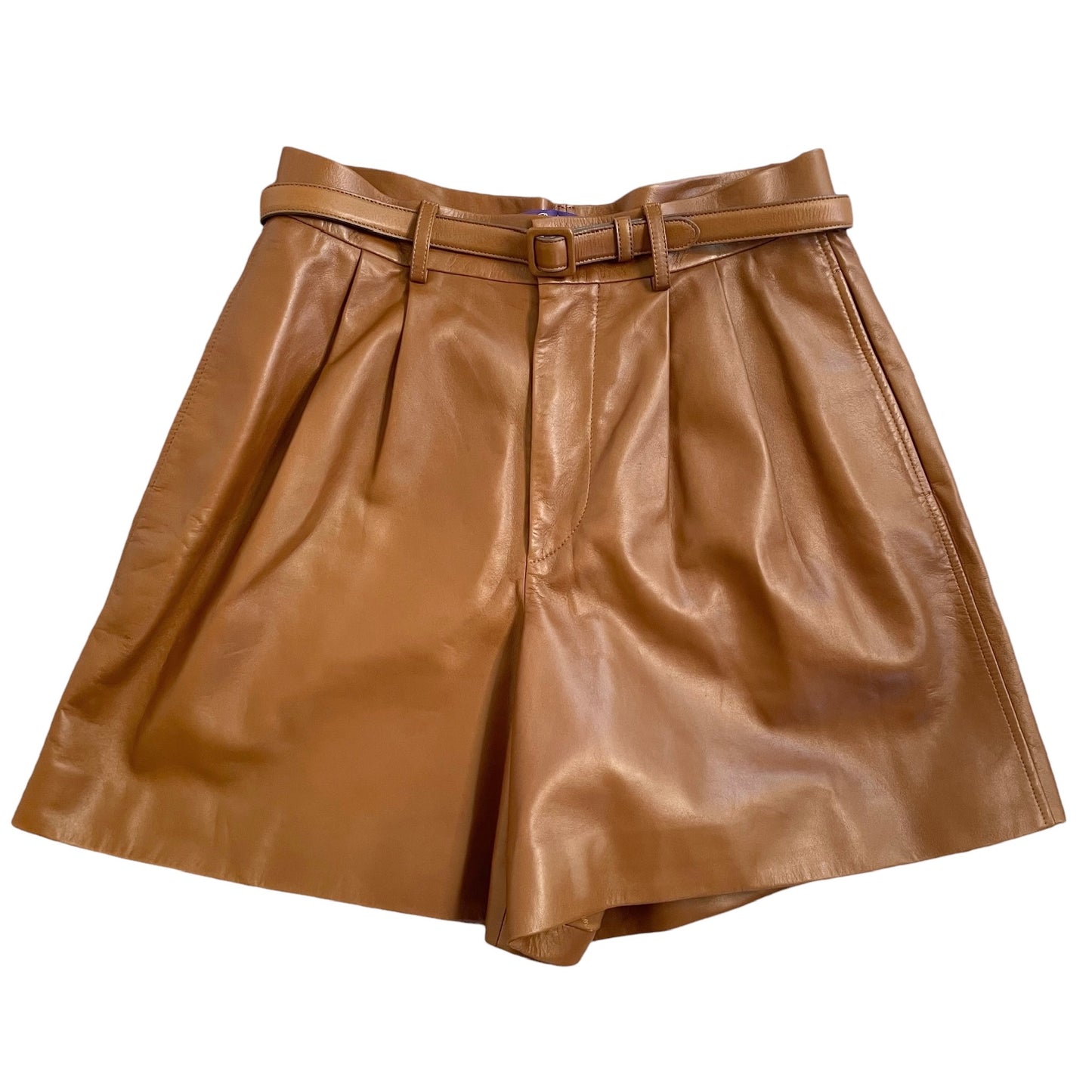 Brown Leather Shorts - 2