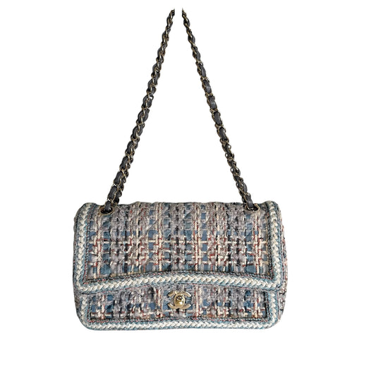 Blue Tweed Flap Bag