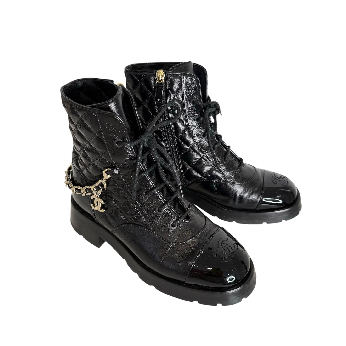 Black Logo Combat Boots - 8