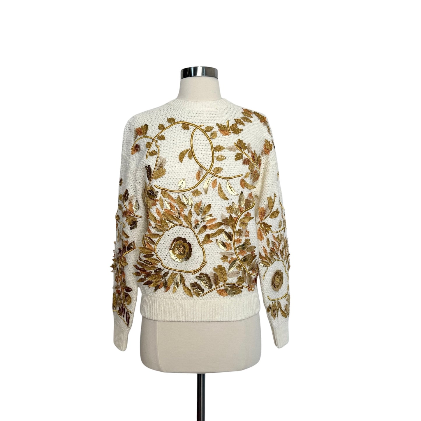 Gold Logo Cream Sweater - XS