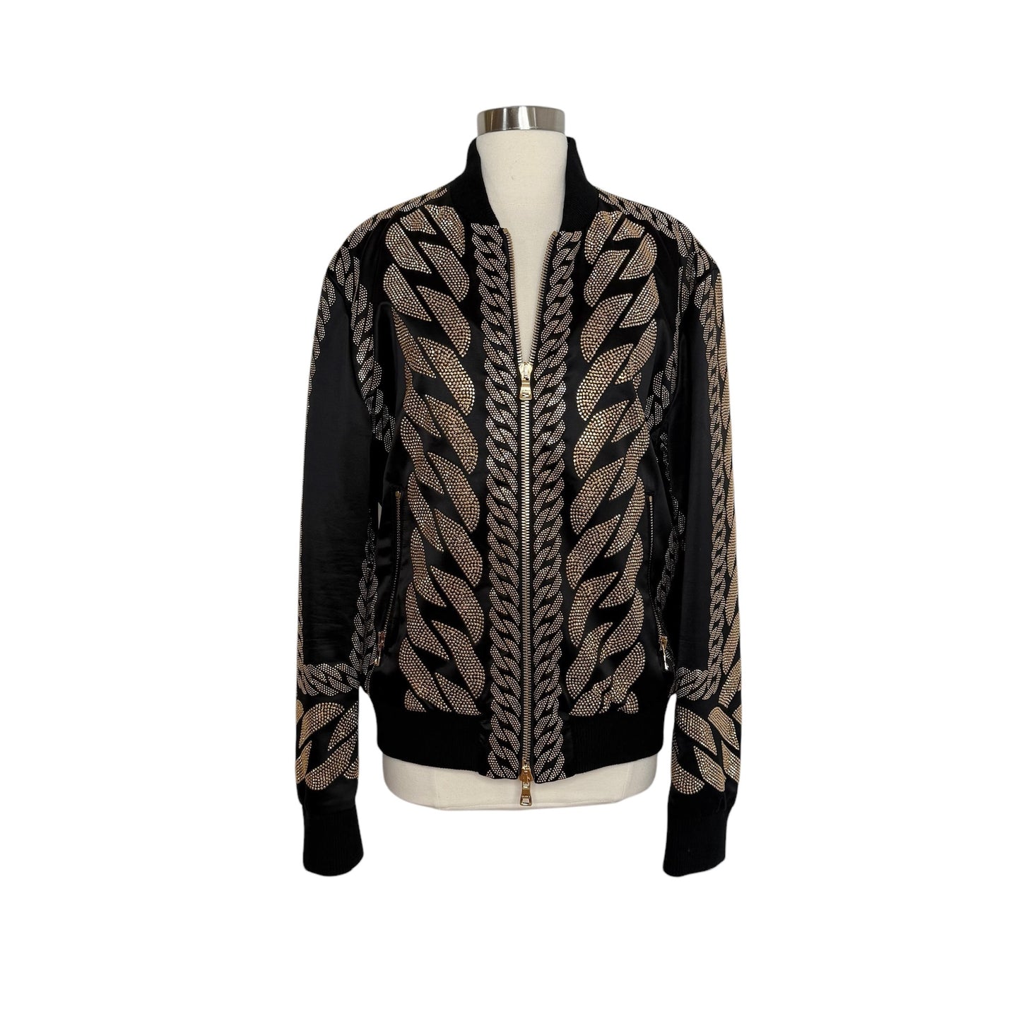 Black & Gold Chain Bomber Jacket - L