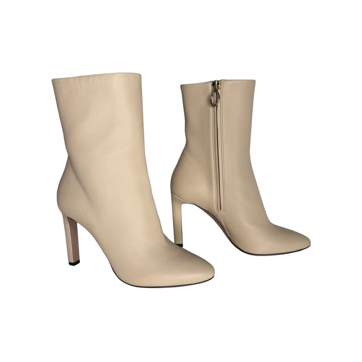 Cream Leather Heeled Boots - 7.5