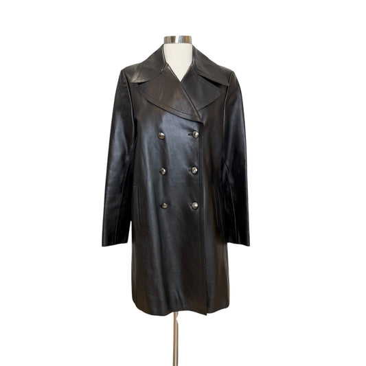 Black Leather Trench Coat - L