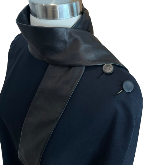 Black Leather & Cotton Cape - M
