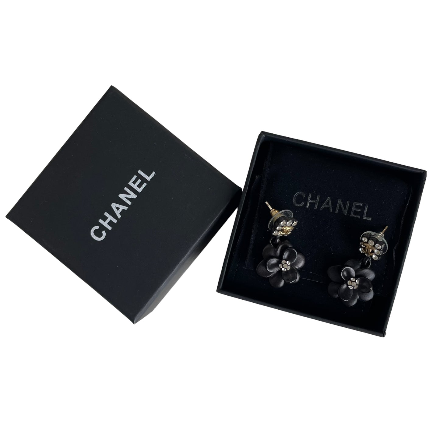 Black Camelia Logo Earrings
