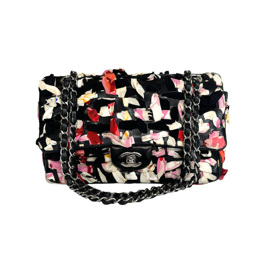 Black Lambskin & Silk Flap Bag