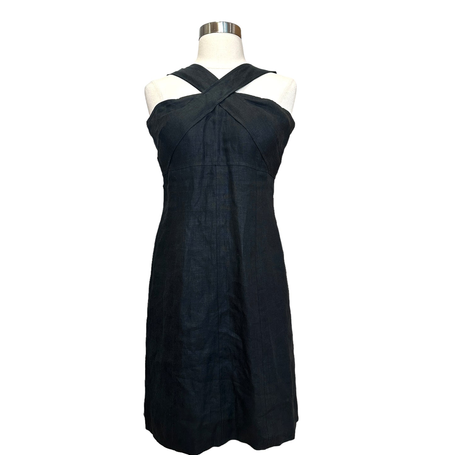 Vintage Black Linen Dress w/Logo Buttons - XS