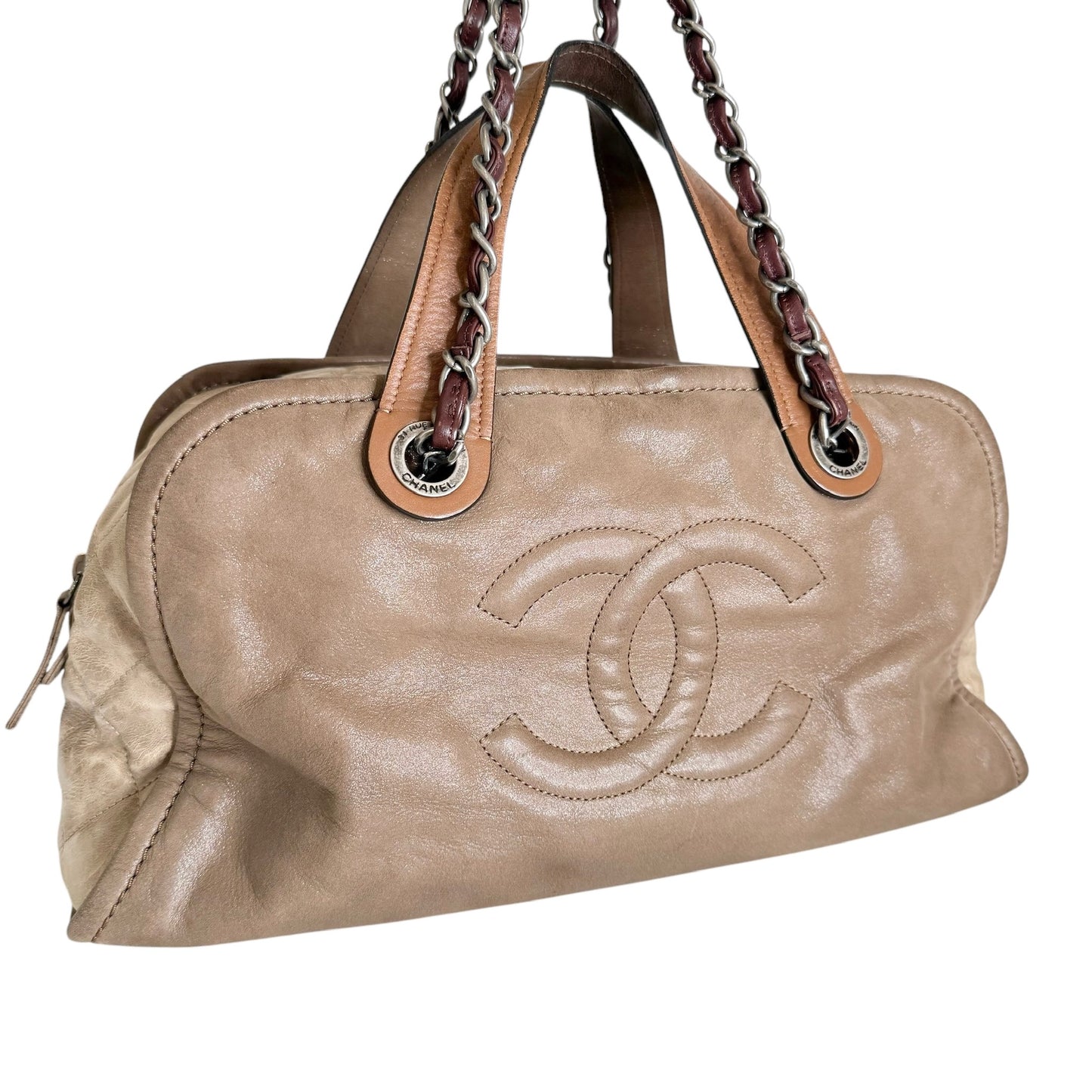 Brown & Beige Bowler Bag