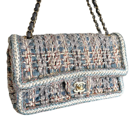 Blue Tweed Flap Bag