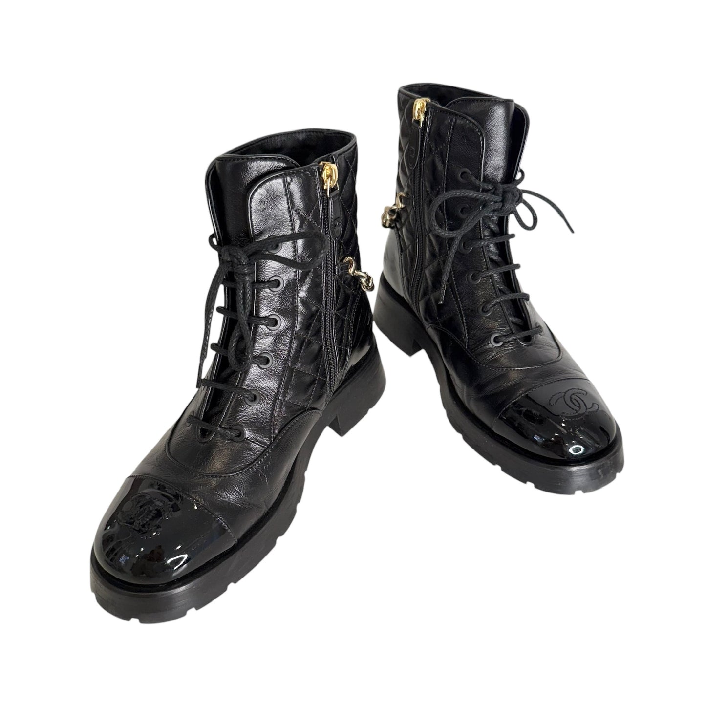 Black Logo Combat Boots - 8