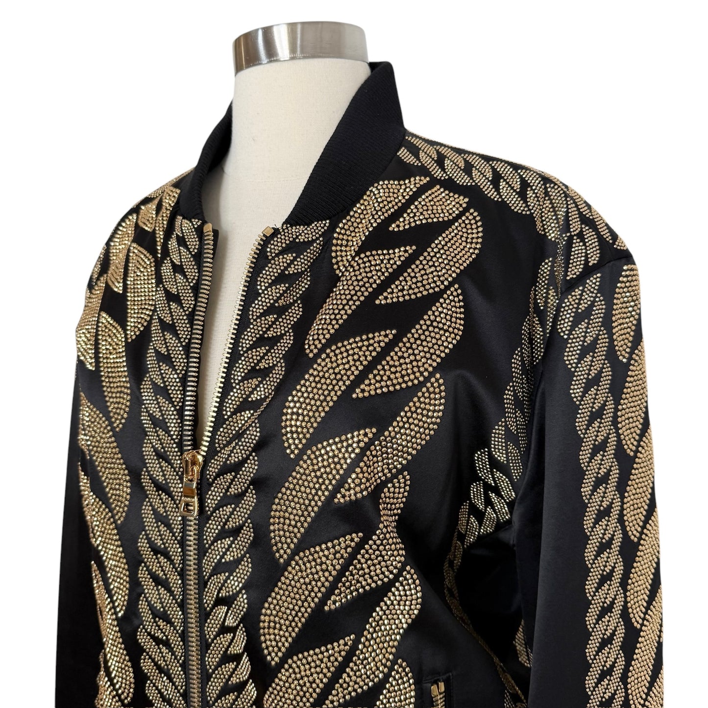 Black & Gold Chain Bomber Jacket - L