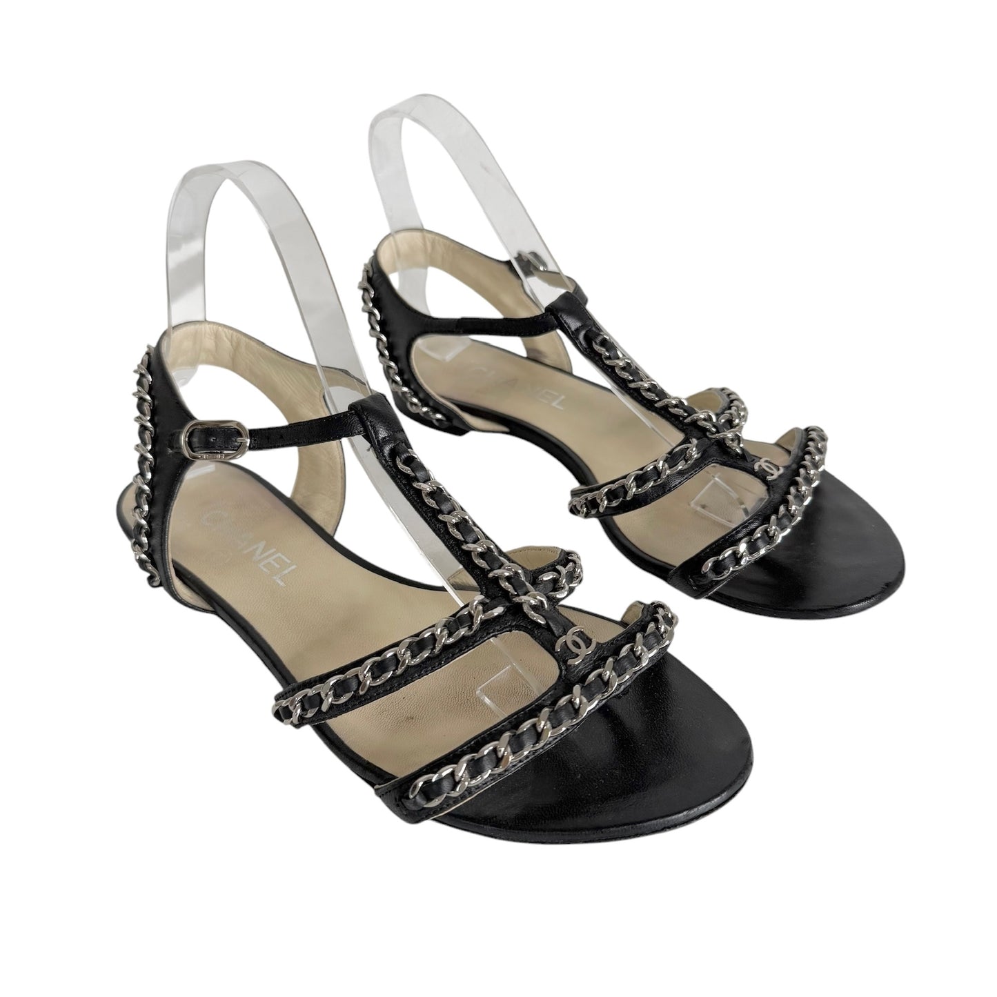 Black & Silver Logo Sandals - 9