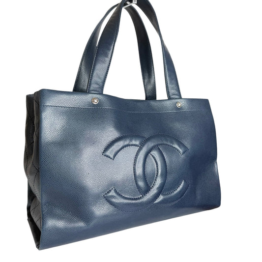 Navy Caviar Logo Tote