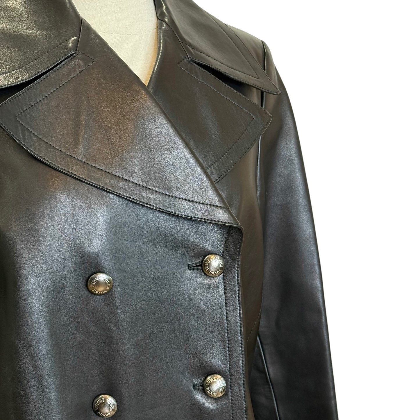 Black Leather Trench Coat - L