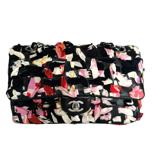 Black Lambskin & Silk Flap Bag