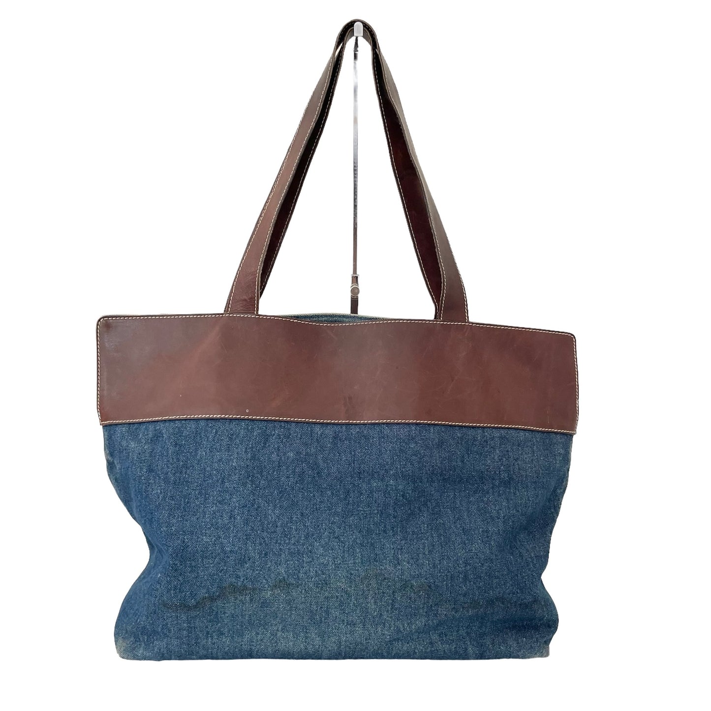 Denim and Leather Logo Tote Bag