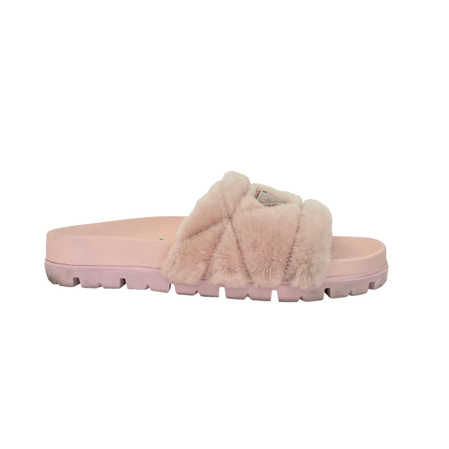 Pink Shearling Logo Slides - 7.5