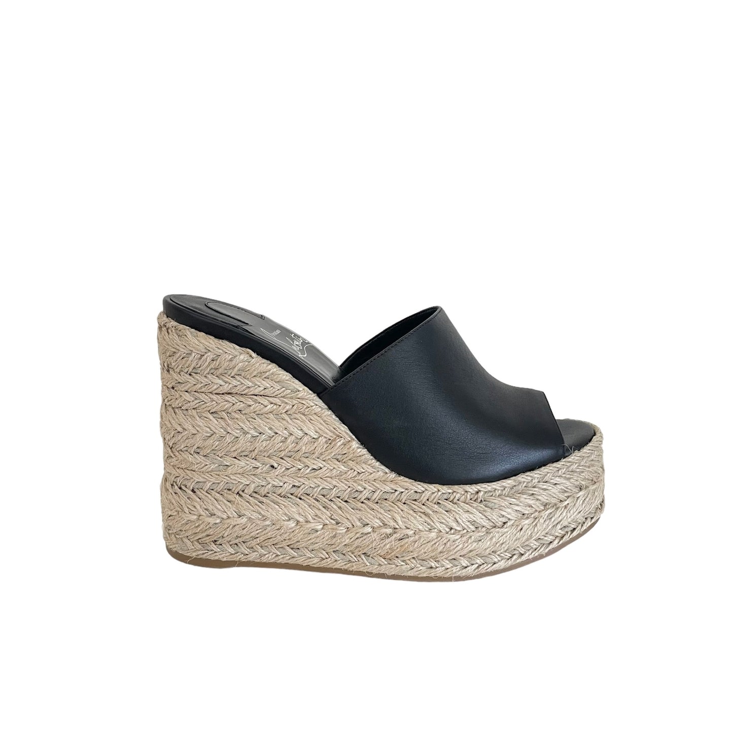 Black Leather & Raffia Platform Shoes - 7