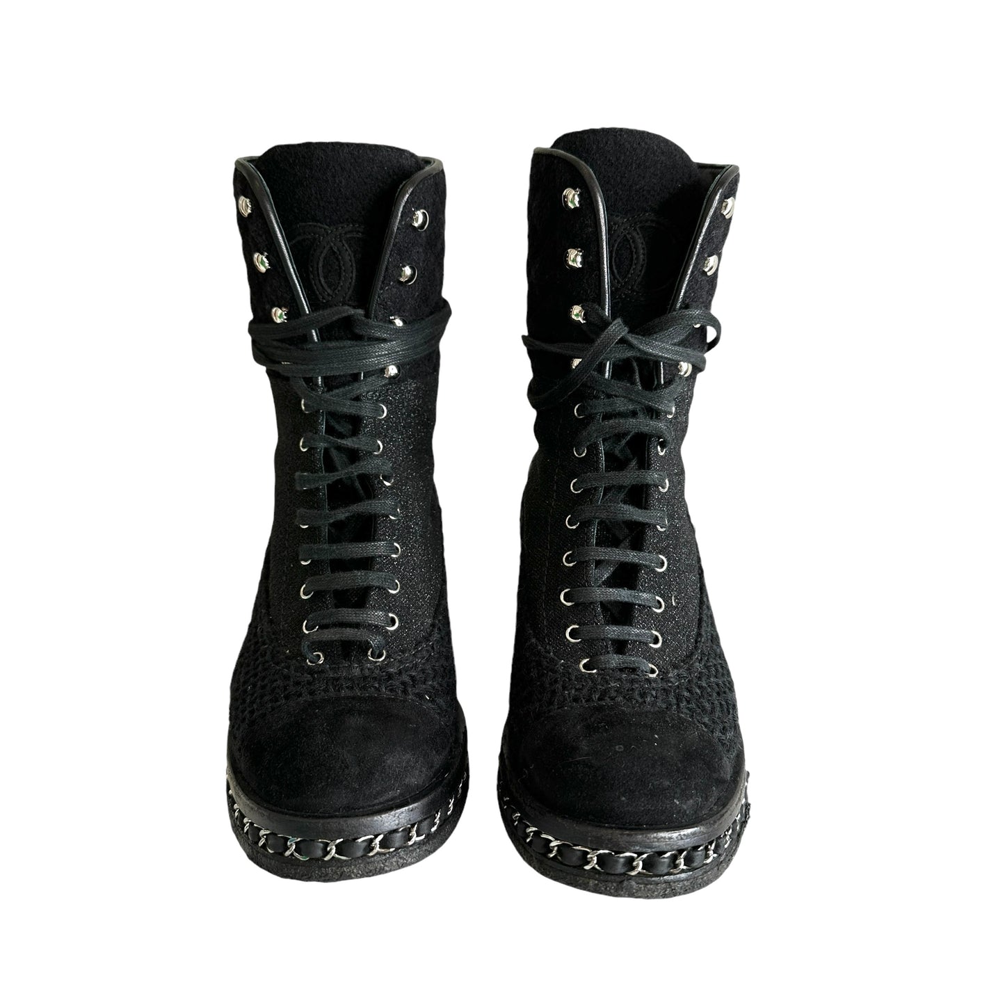 Black Tweed Combat Boots - 9