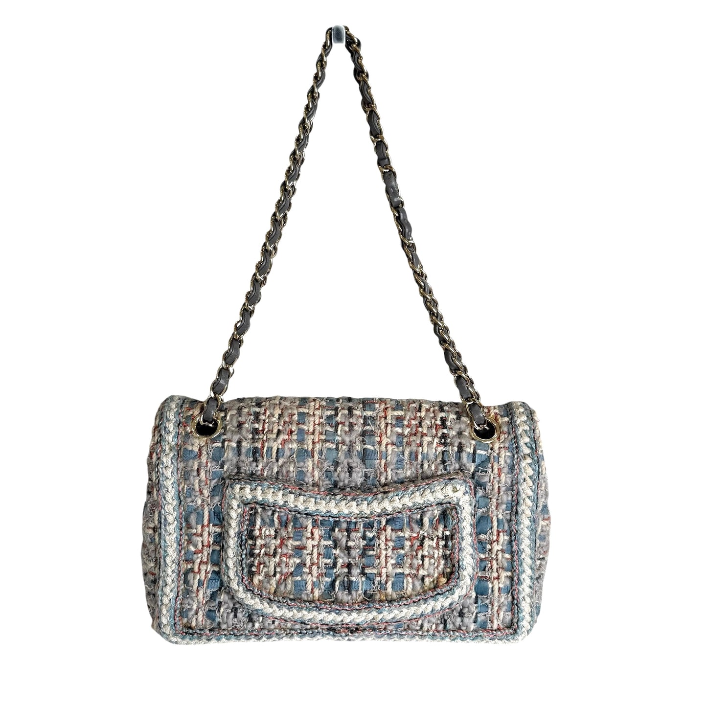 Blue Tweed Flap Bag