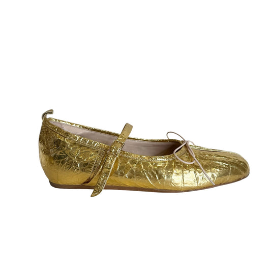 Gold Leather Ballerina Shoes - 10