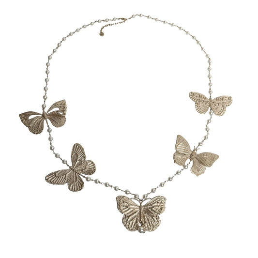 Butterfly & Faux Pearl Necklace