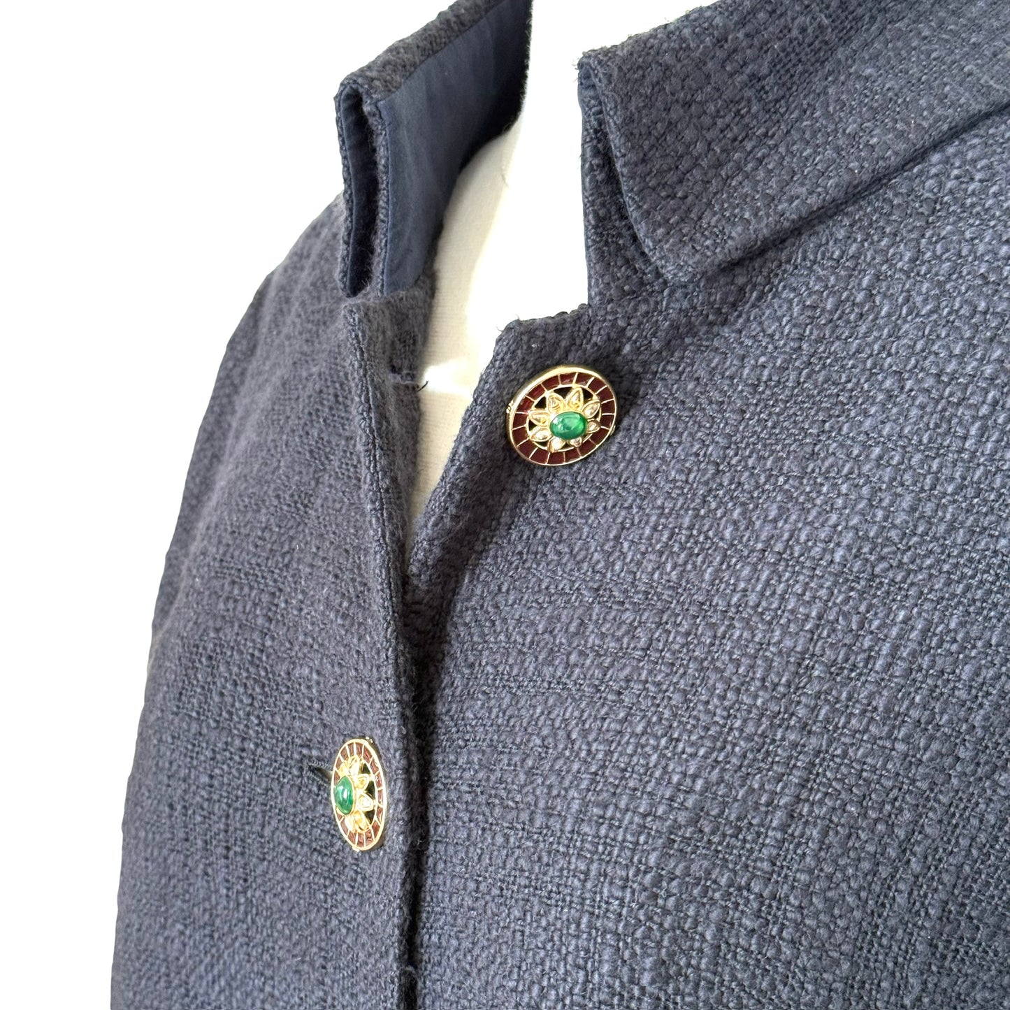 Navy Long Tweed & Gripoix Coat - XL