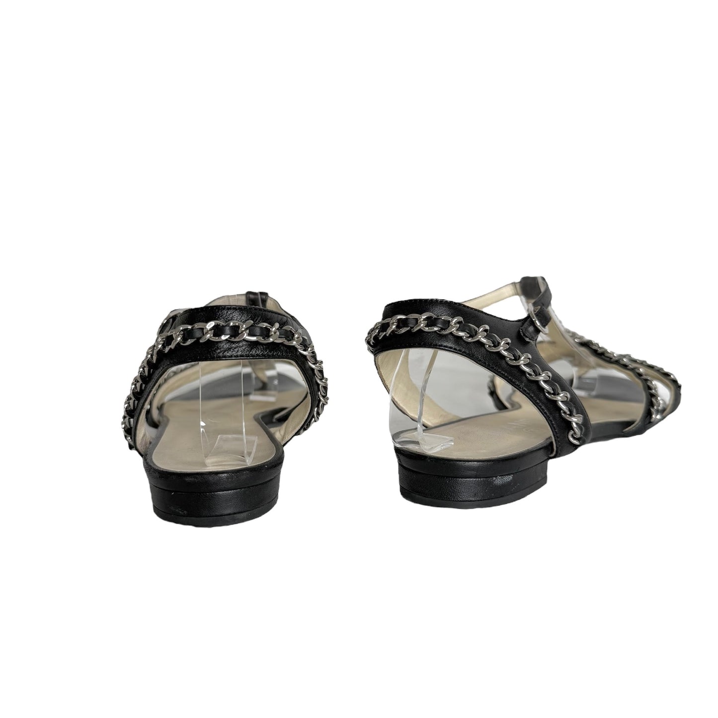 Black & Silver Logo Sandals - 9