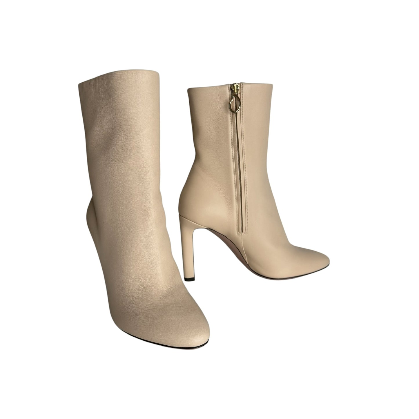 Cream Leather Heeled Boots - 7.5