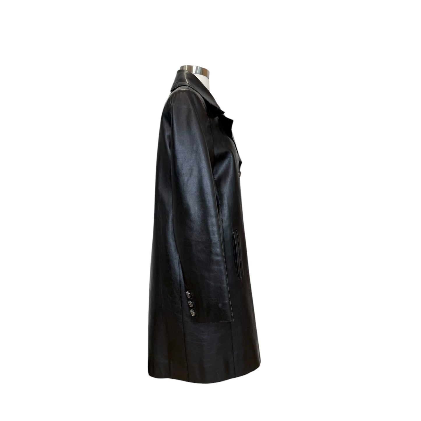 Black Leather Trench Coat - L