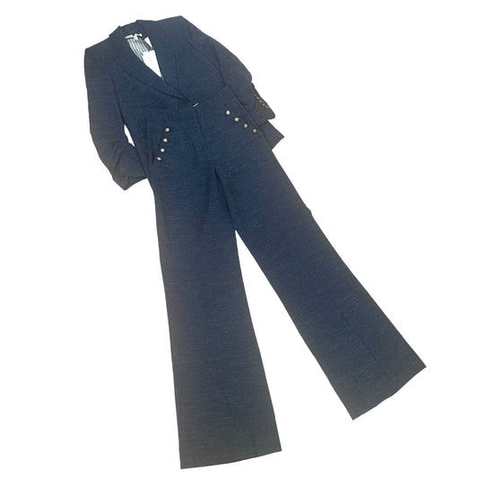 Blue Linen Blazer & Pants Set - 0