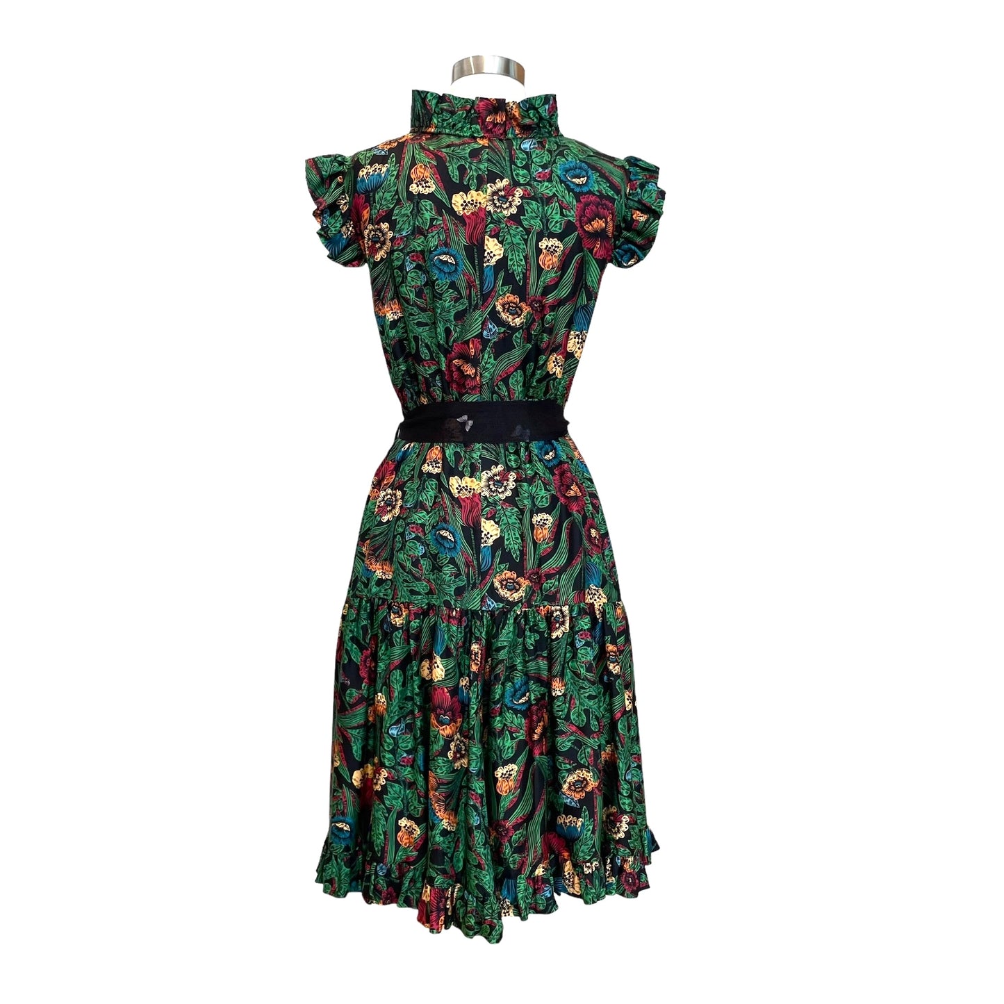 Green Silk Floral Dress - M