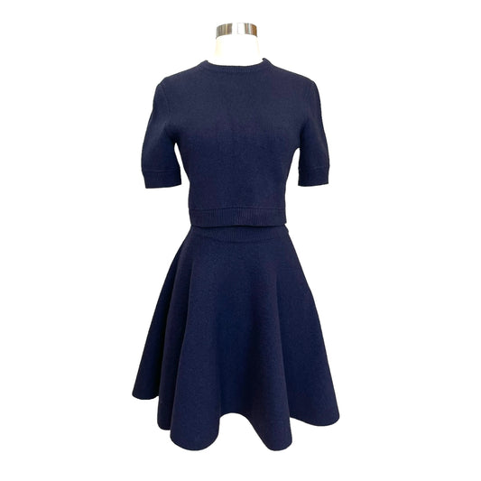 2021 Navy Wool Top & Skirt Set - S