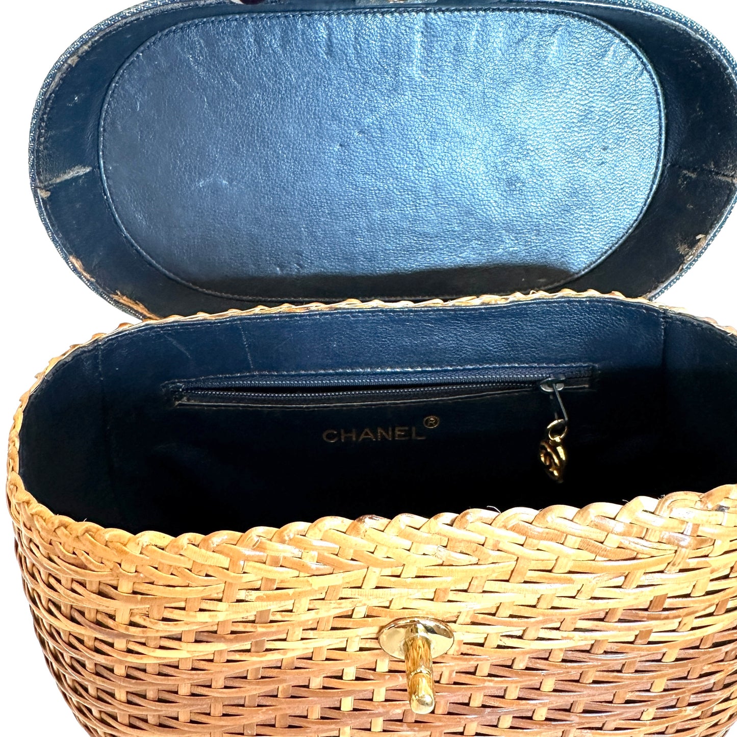 Vintage Denim & Wicker Basket