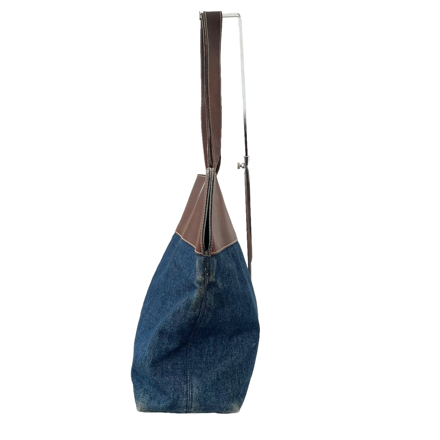 Denim and Leather Logo Tote Bag